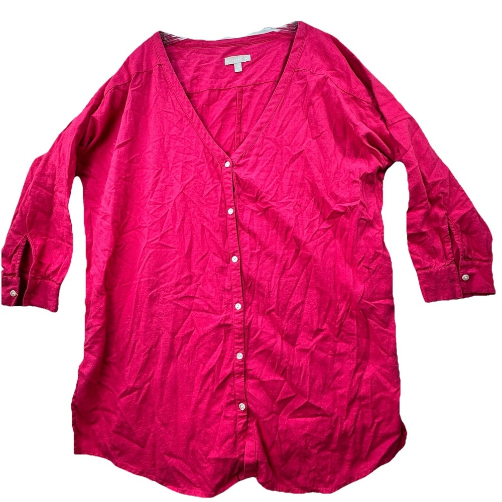 Chelsea 28 Linen Blend Women's Oversized XL Pink Tunic Top‎ Beach Boho Travel